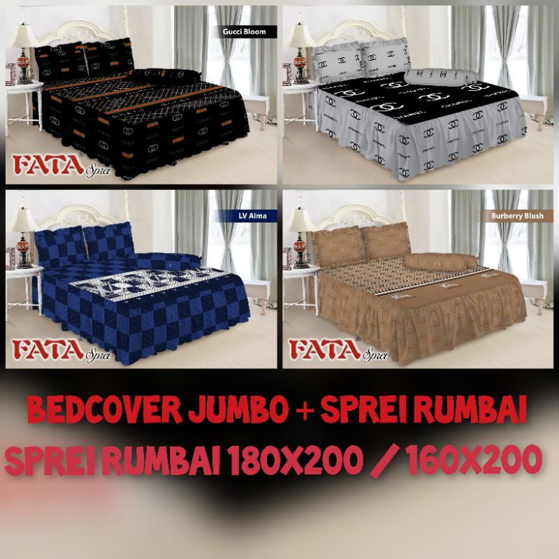 Satu Set Bed Cover Sprei RUMBAI Fata Motif Branded  King 180×200/ Queen 160×200