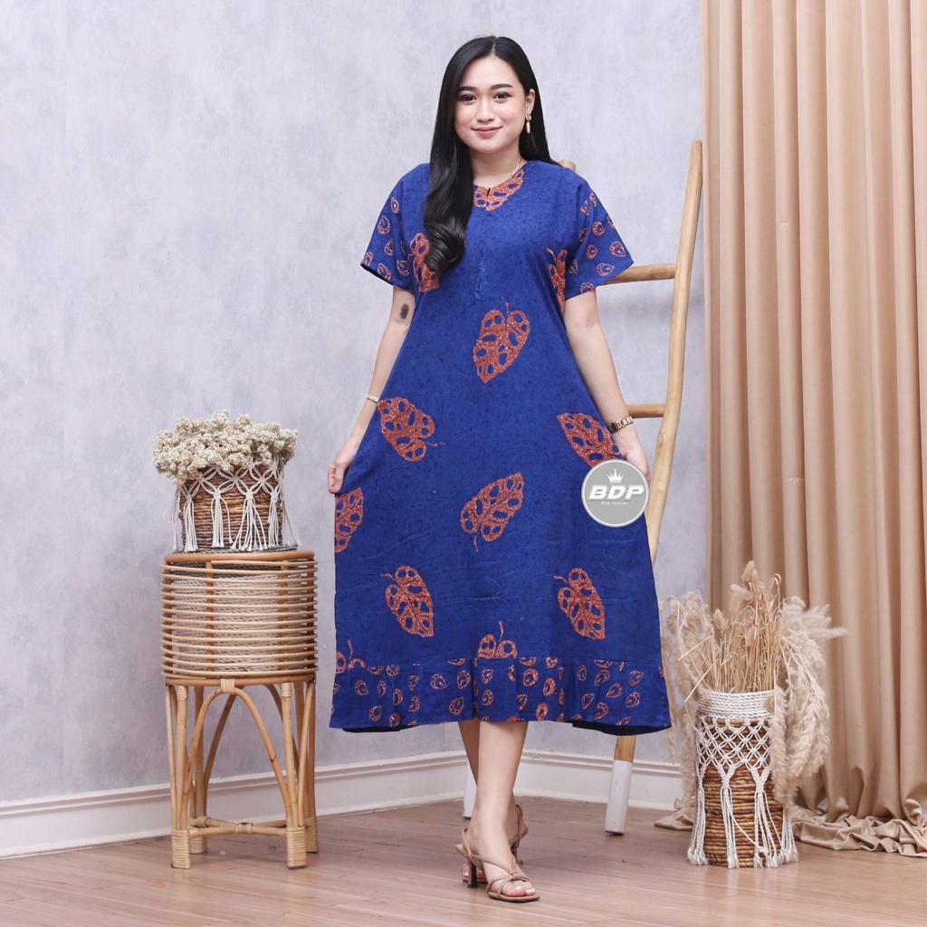 Dianputri - Daster Maura Batik Cap Rayon Grade A Motif Terbaru Busui Resleting Depan - Baju Tidur Daster Kekinian-jabol biru