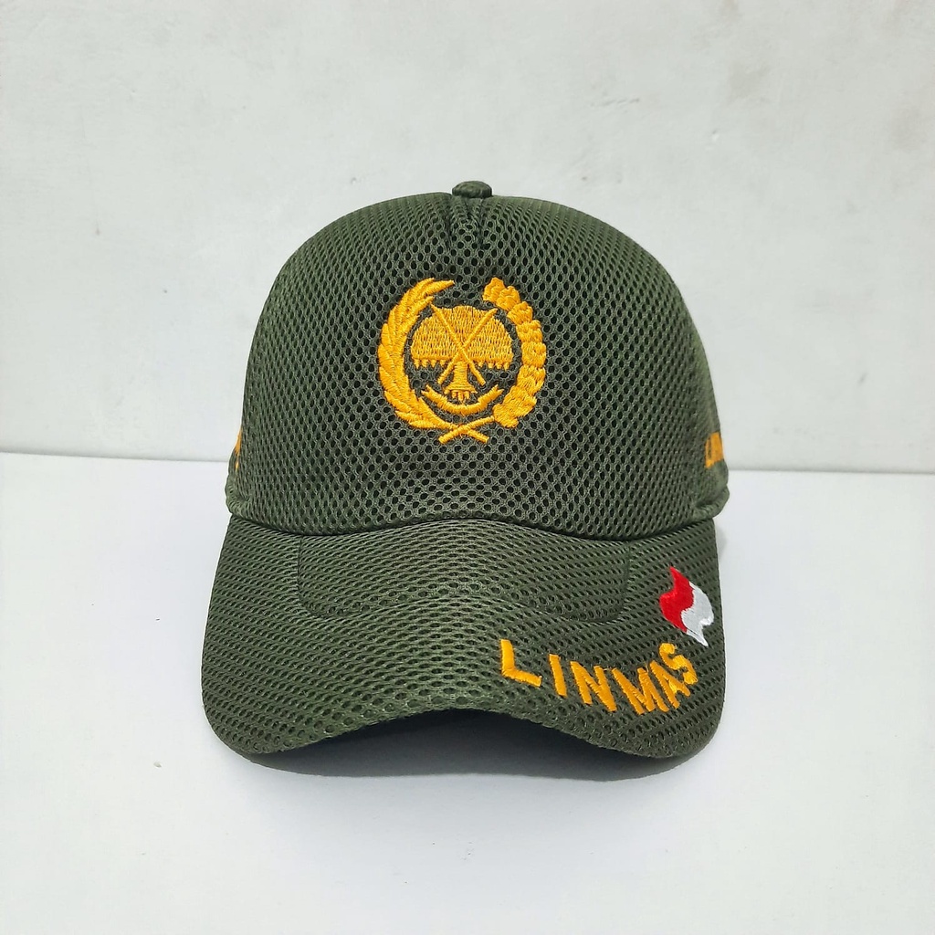 Topi Doblemesh Linmas / Hansip / Lingkungan Masyarakat Terbaru Hijau Olive