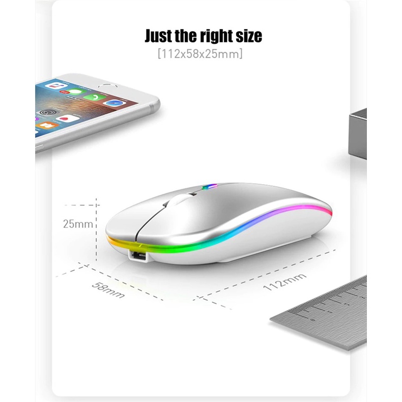 Mouse Bluetooth Wireless Rechargeable dengan RGB LED Dual Mode Silent Click Slim Design