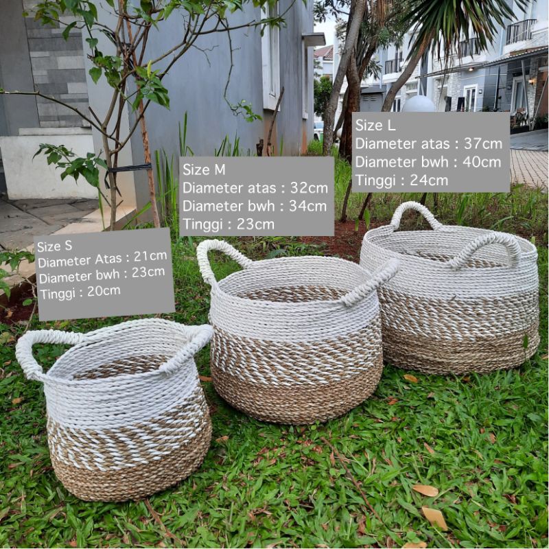 Cover Pot Seagrass / Coverpot Keranjang Anyaman / Basket Handle JF06