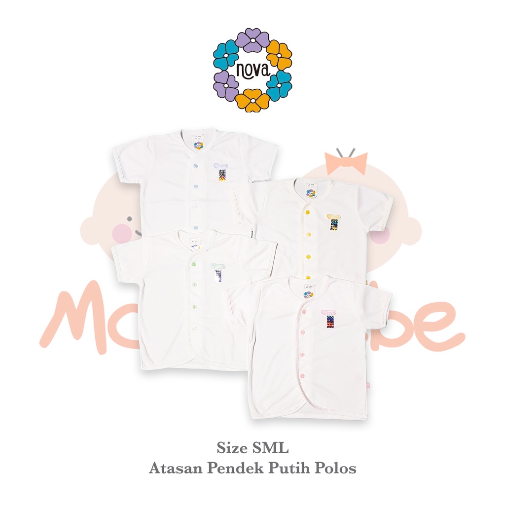 [Size SML] Nova Baby Atasan Kancing Tengah Pendek Polos Putih Baju Bayi