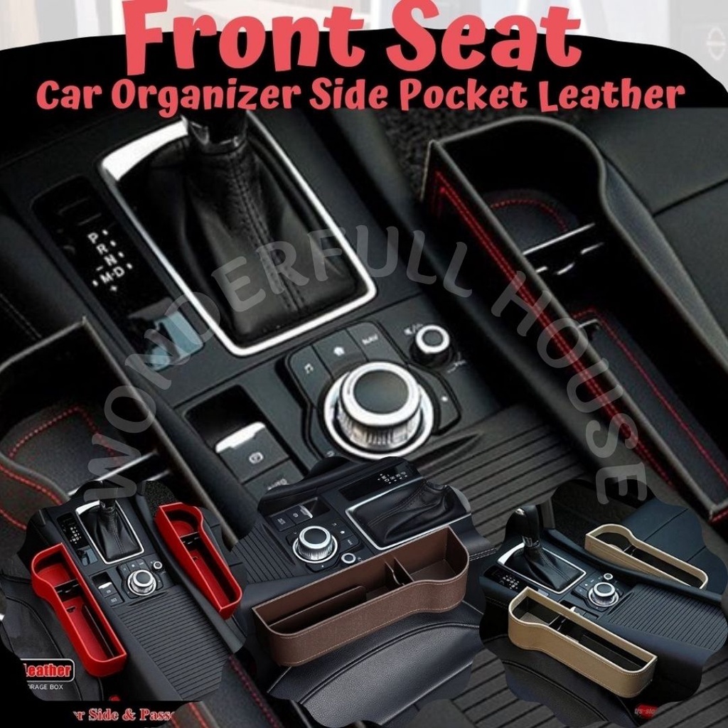 Front Seat Car Organizer Side Pocket Leather Accessories Box Perapi Kendaraan Tempat Minum Mobil