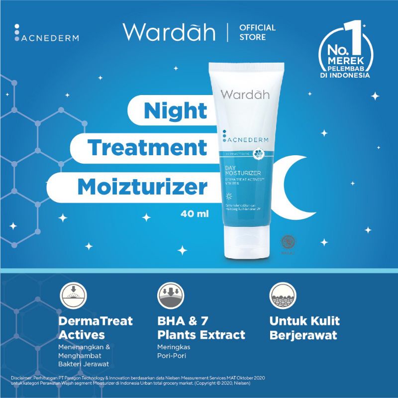 WARDAH ACNEDERM NIGHT TREATMENT MOISTURIZER 40ML