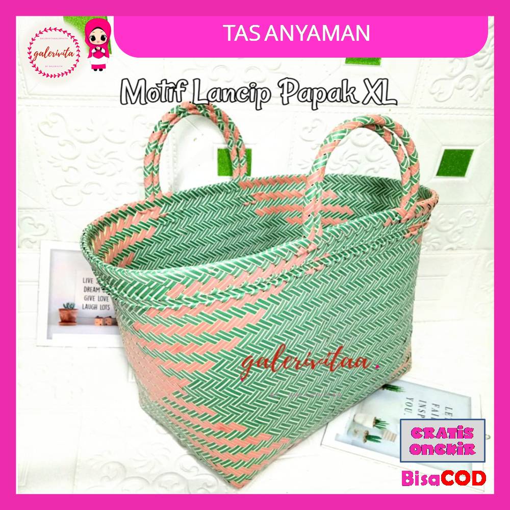 Tas Anyaman Plastik Lancip Papak Ukuran Jumbo XL / Tas Belanja Pasar / Tas Parcel Hajatan Besar