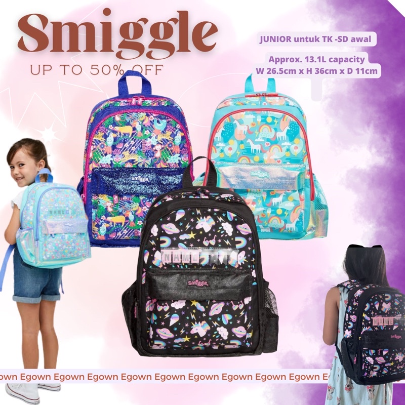 KADO ANAK Original JUNIOR Tas Smiggle Backpack TK SD  Go Little Mates Unicorn Black Galaxy FLUFFY  j