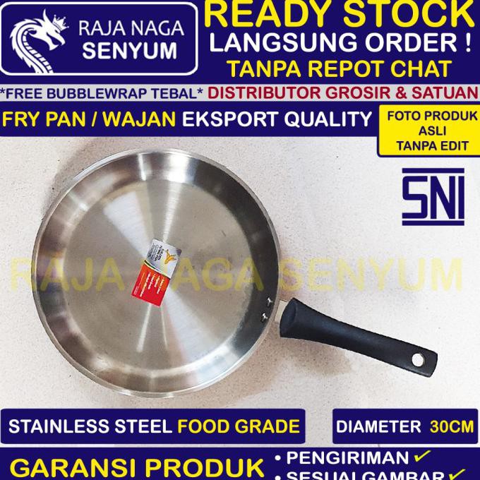 WAJAN / FRYPAN STAINLESS STEEL 30 CM TEBAL INDUKSI MURAH GOLDEN