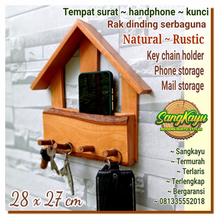 Rak dinding rustic Rak dinding serbaguna kayu Tempat penyimpanan kunci