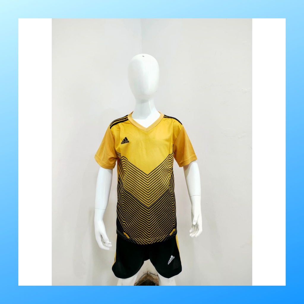 Kaos futsal anak laki-laki jersey sepak bola baju celana setelan jersy perempuan stelan t-shirt outfit seragam kostum olahraga casual suit pakaian jarsey oblong apparel sports jersi soccer ST.AD162 gold