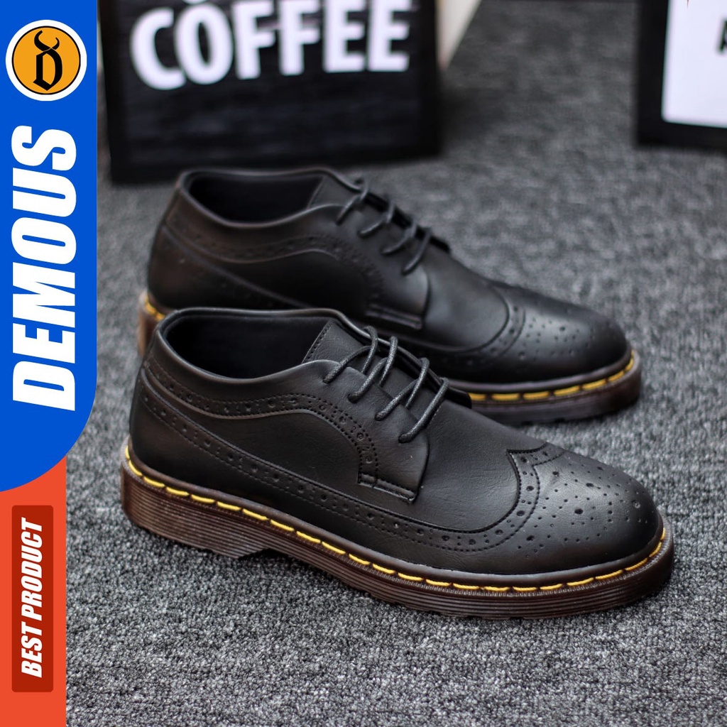 DEMOUS - Sepatu Docmart Pria Boots Casual Hitam Kulit Pu Original