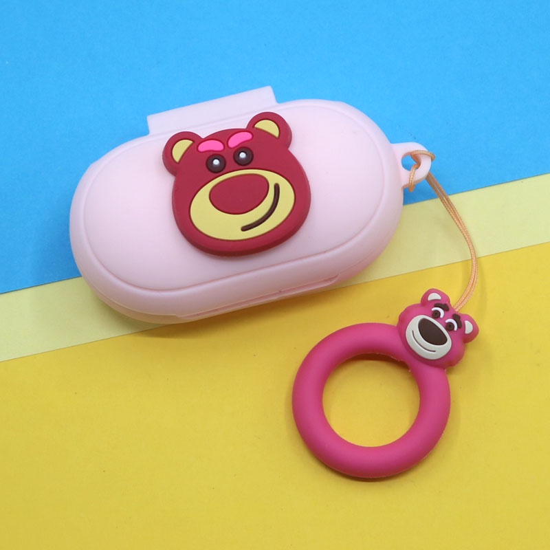 Casing Silikon Motif Kartun + Strap Jari Untuk Earphone Wireless Bluetooth Samsung Galaxy Buds / Buds