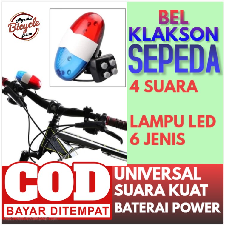 Klakson Sepeda MTB Gunung Lipat Bel Sepeda Bell Sepeda Sirine Polisi 4 Suara + Lampu Sepeda 6 LED
