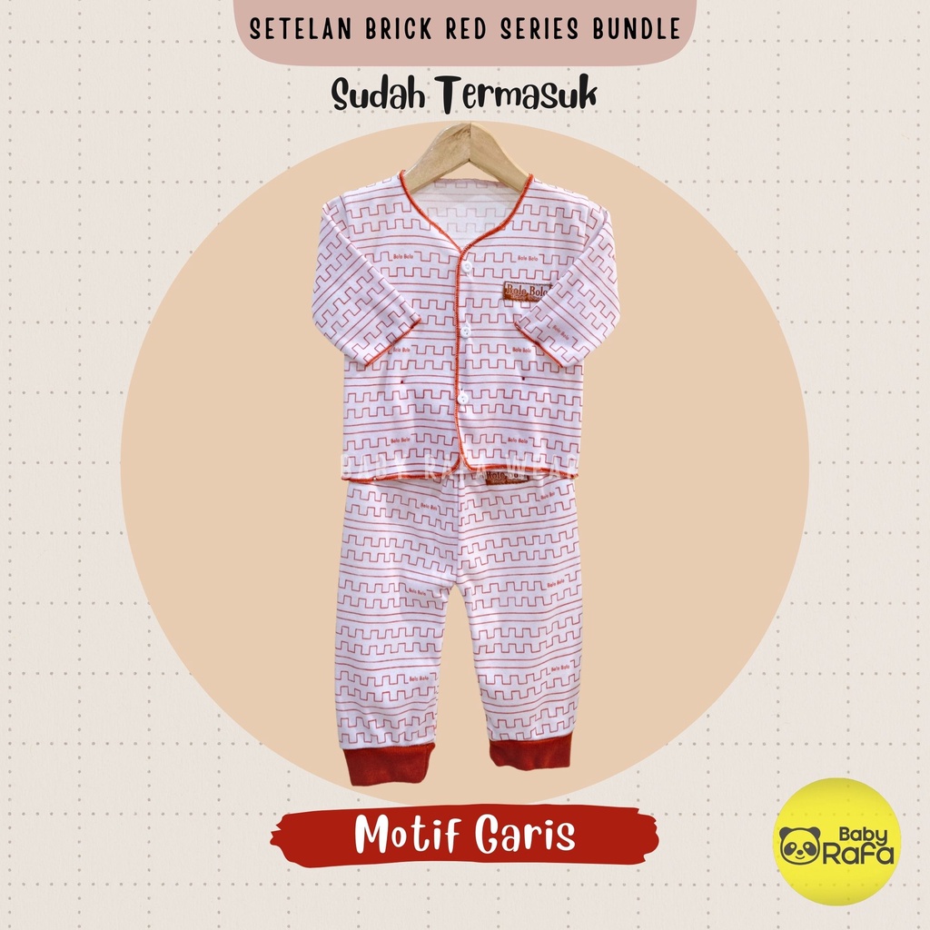 Serian Merah Bata - 3 Stel Setelan Baju Bayi Tangan Panjang Celana Panjang Bayi 0 sd 3 Bulan BRICK RED SERIES merk SNI Bolo - Bolo