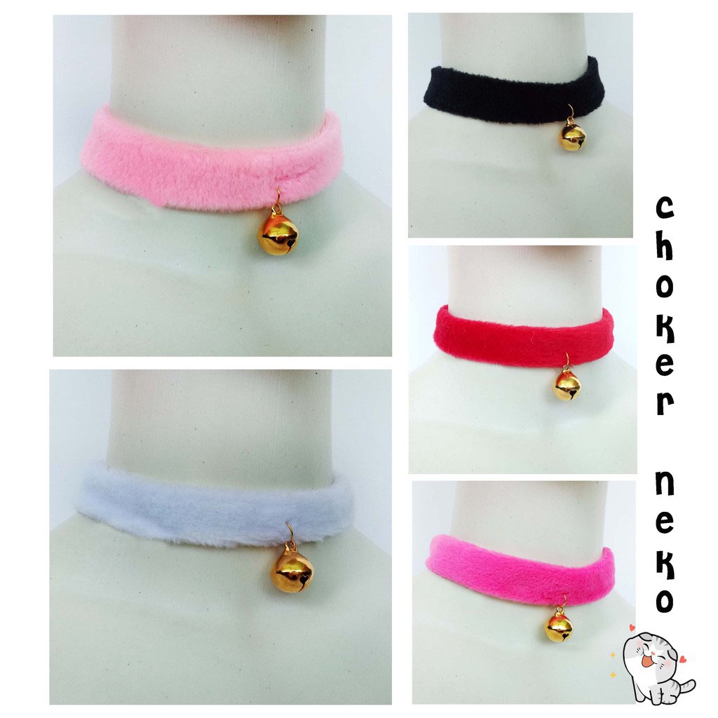 CSP019 – Kalung Choker Kucing Lonceng Bulu Aksesoris Cosplay Lucu Kawaii