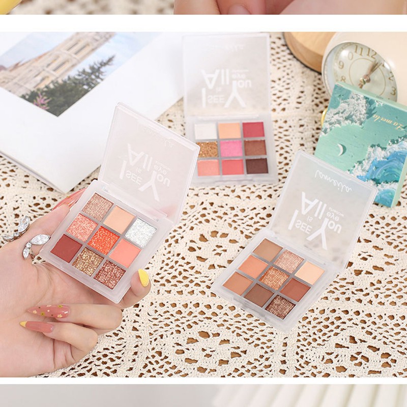 (COD)Geometric 9 color earth mermaid color pumpkin grapefruit matte pearl eye shadow import murah