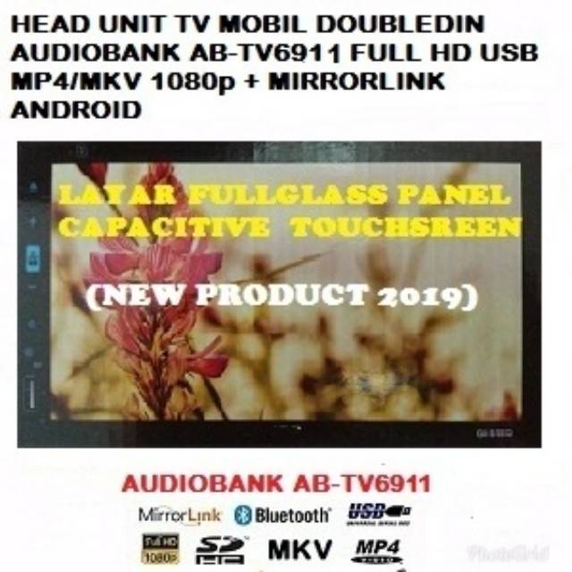 HEAD UNIT TAPE MOBIL DOUBLE DIN AUDIOBANK MIRROLINK ANDROID, FULL HD USB MP4 MKV, LAYAR FULLGLASS