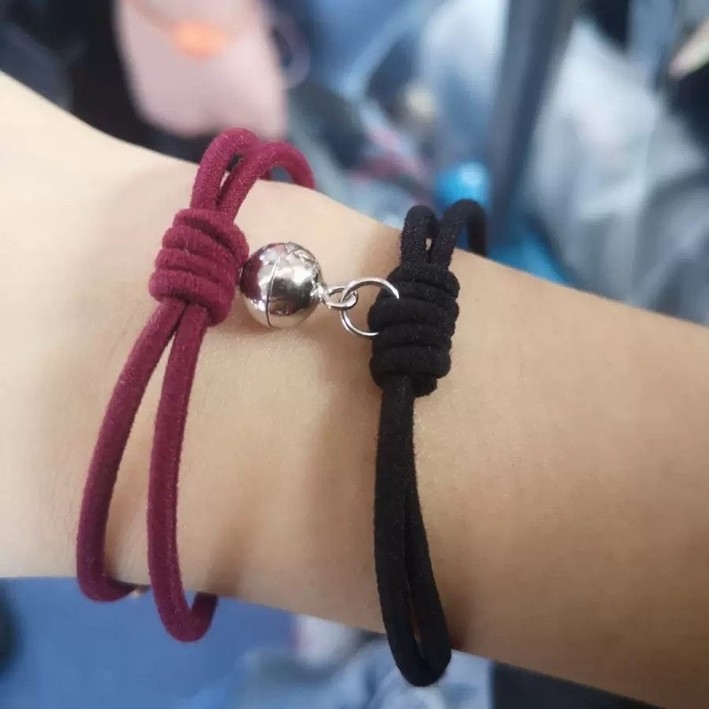 （YUZHU）COD 2 Pcs Magnet Pecinta Menarik Jalinan Gelang Tali Persahabatan Pergelangan Tangan Rantai Pecinta Perhiasan Adjustable Jalinan Tali Gelang