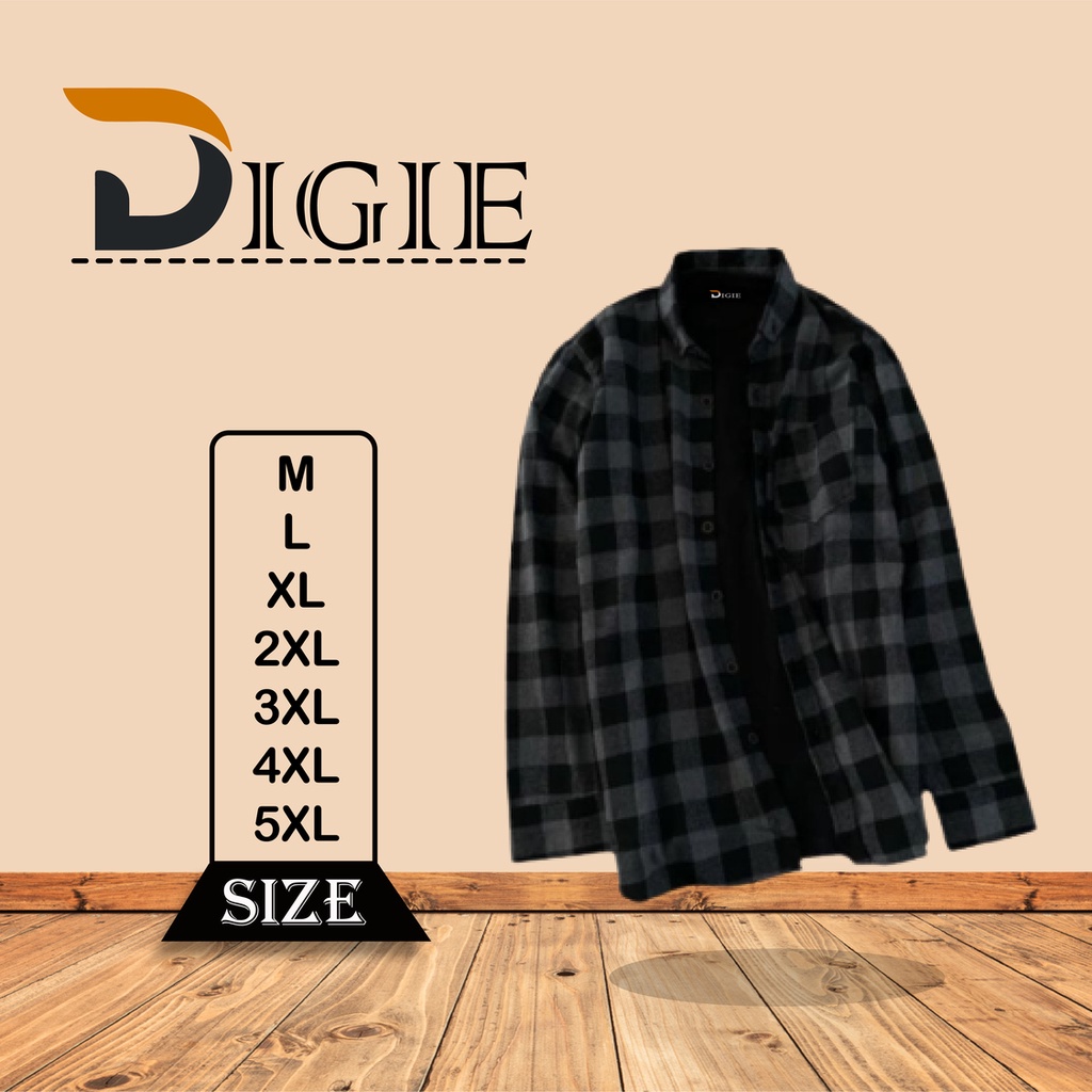Kemeja Flanel Pria Motif Kotak Abu Abu Hitam