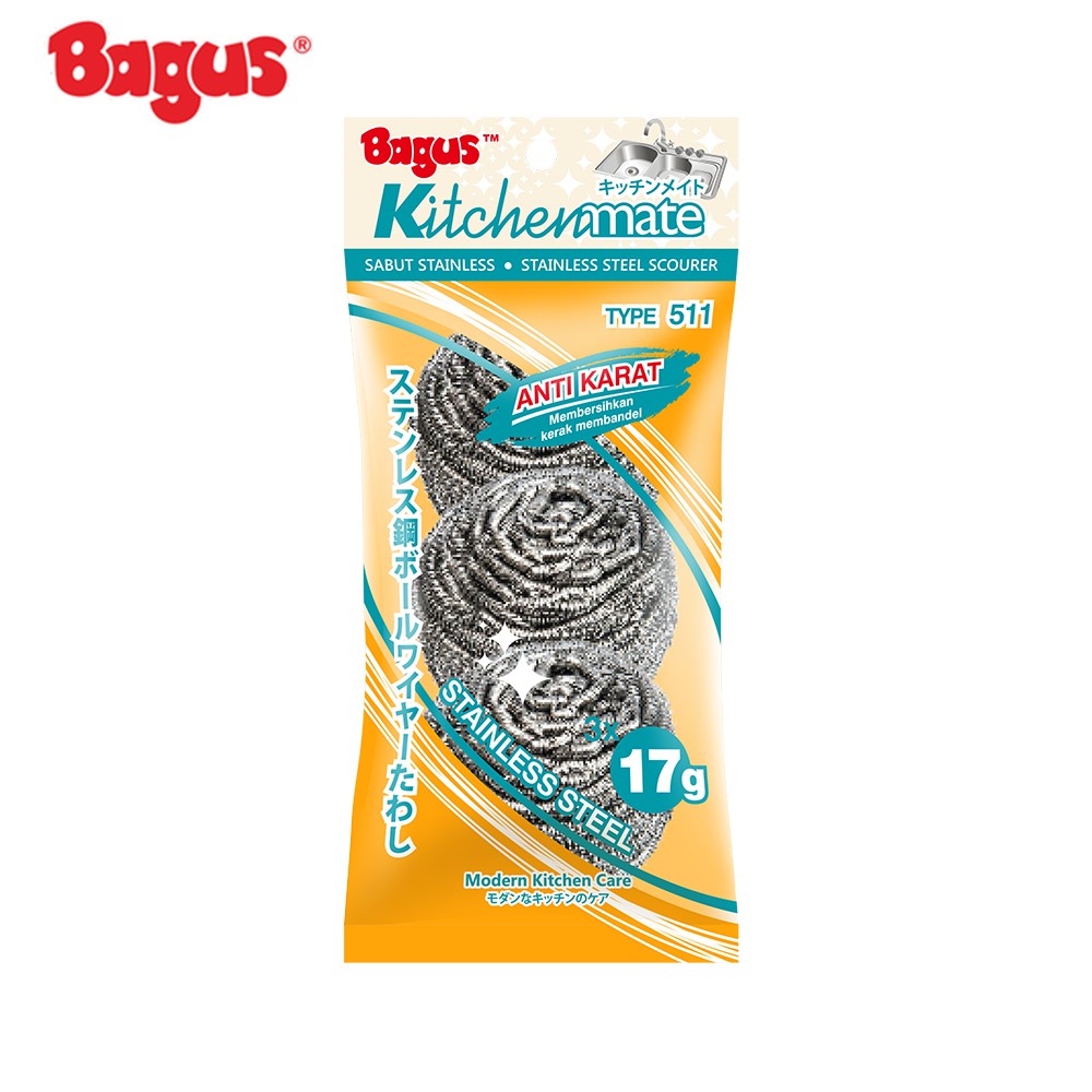 Bagus Sabut Stainless Scourer kawat cuci piring 17 g 3pc 511