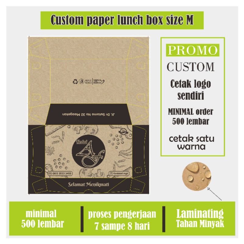 Lunch Paper Box Custom Kotak Dus Kemasan Makanan Size M Minimal order 1000pcs