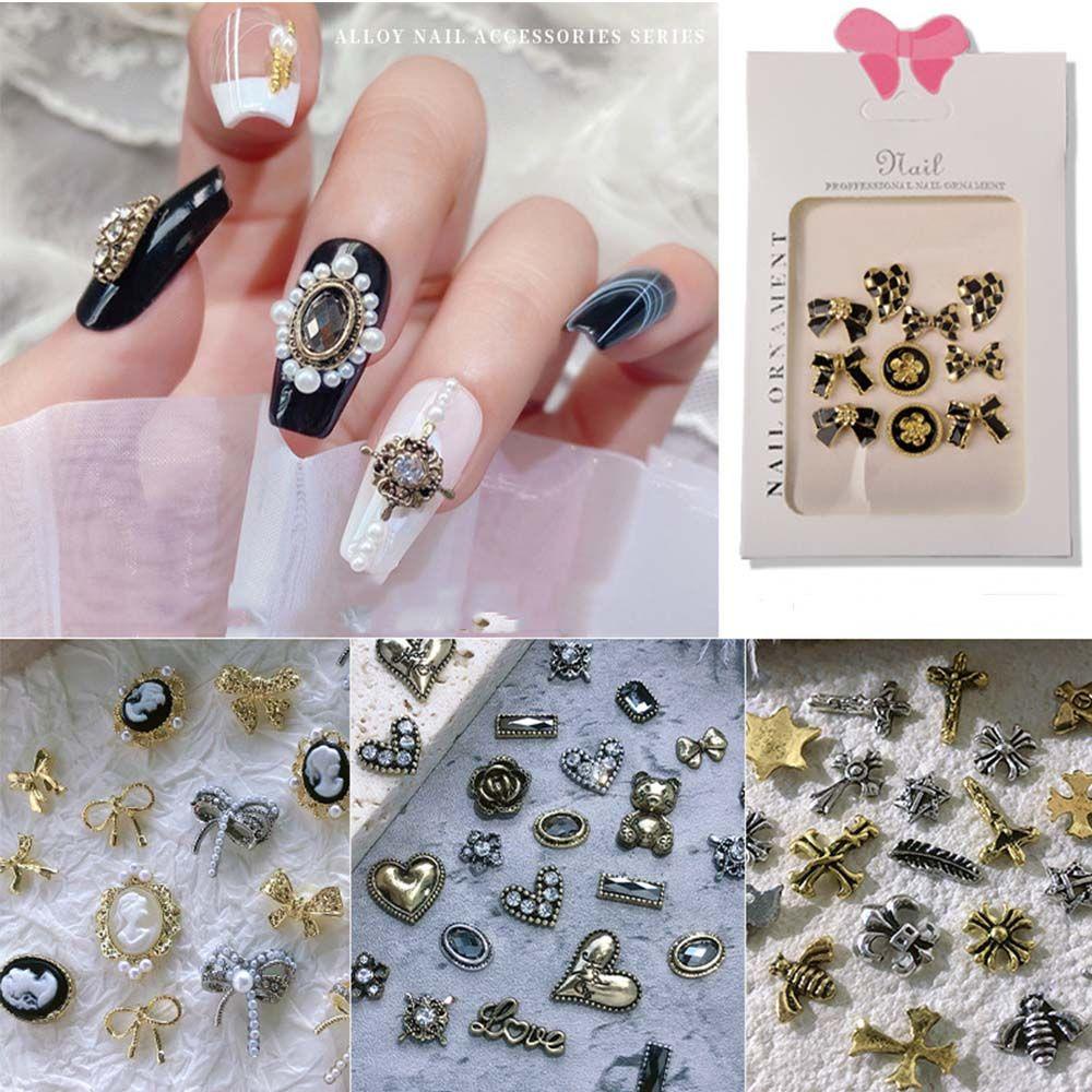 Mxbeauty Kecantikan Kepala Kuku Berlian Imitasi DIY Fashion Hati Bunga Nail Art Ornamen Ikatan Simpul Bentuk 3D Nail Art Charms