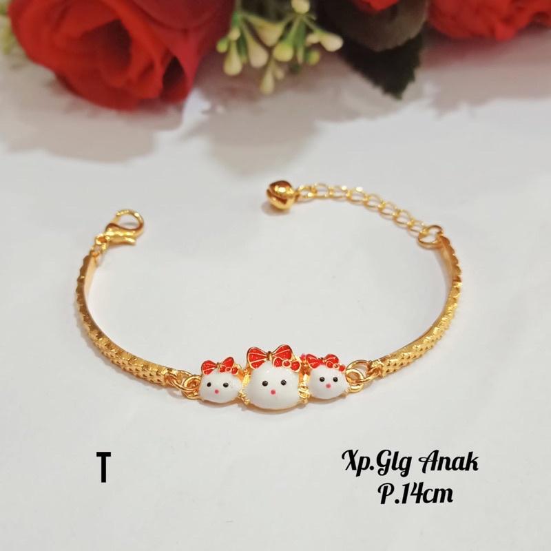 Gelang TITANIUM Anak Patah Plat Karakter hello Kitty gold,tidak karat,termurah *COD*