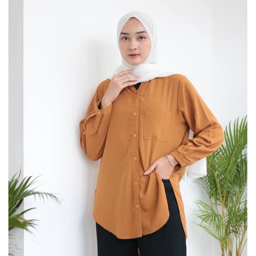 Kania basic Shirt Kemeja Wanita Casual Jumbo Baju Atasan Wanita Terbaru Ootd Remaja Kekinian Kemeja Polos