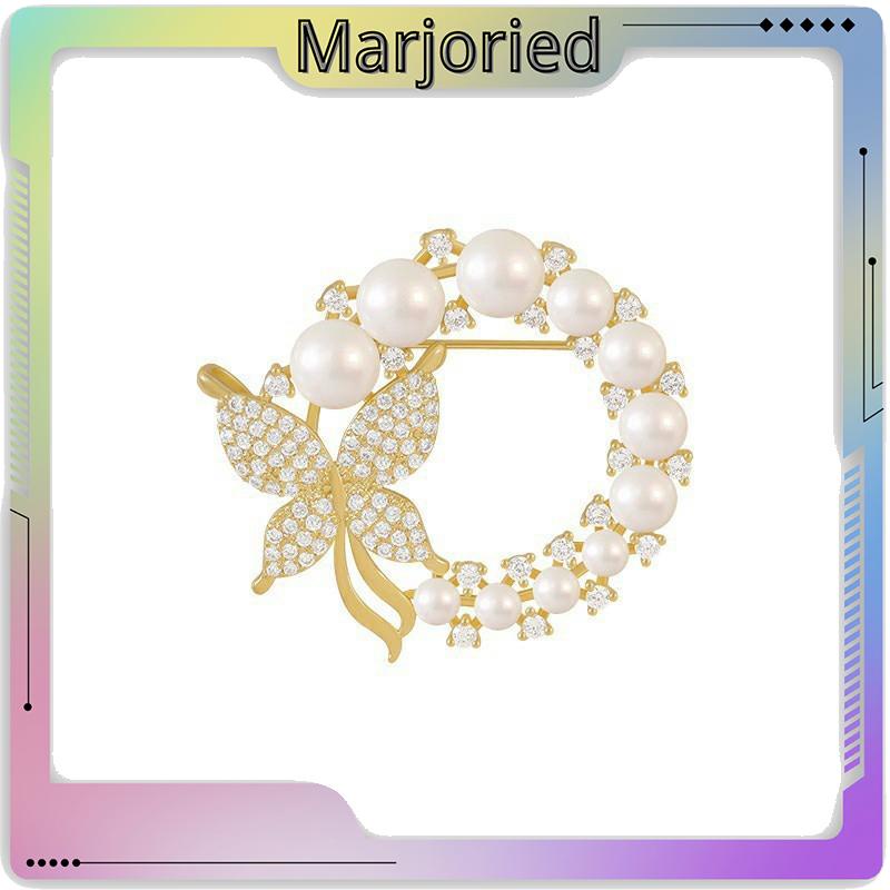 Candy Jewelry Fashion Korean Butterfly Brooches Gold Color Pearl Brooch Pins Rhinestone Breastpin for Women-MJD