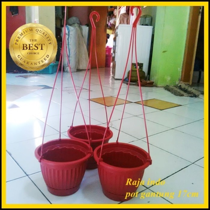 Pot Gantung 17 Cm Merah Hijau Pot Bunga Plasting Gantungan Cantik  17 Cm Hanging Pot Vas