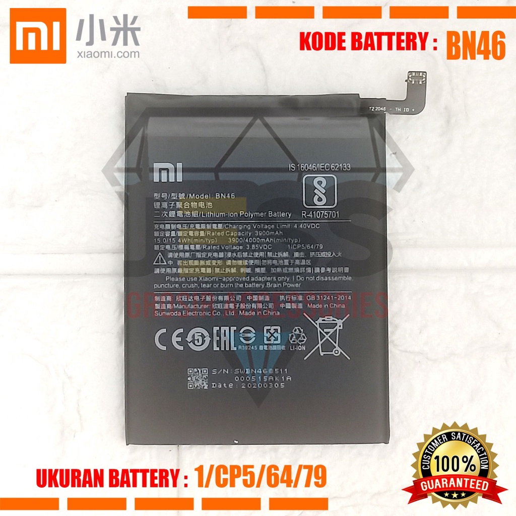 Baterai Battery Original Xiaomi BN46 &amp; BN-46 For Tipe REDMI 7 - M1810F6LG &amp; REDMI Note 8 - M1908C3JG &amp; REDMI NOTE 6