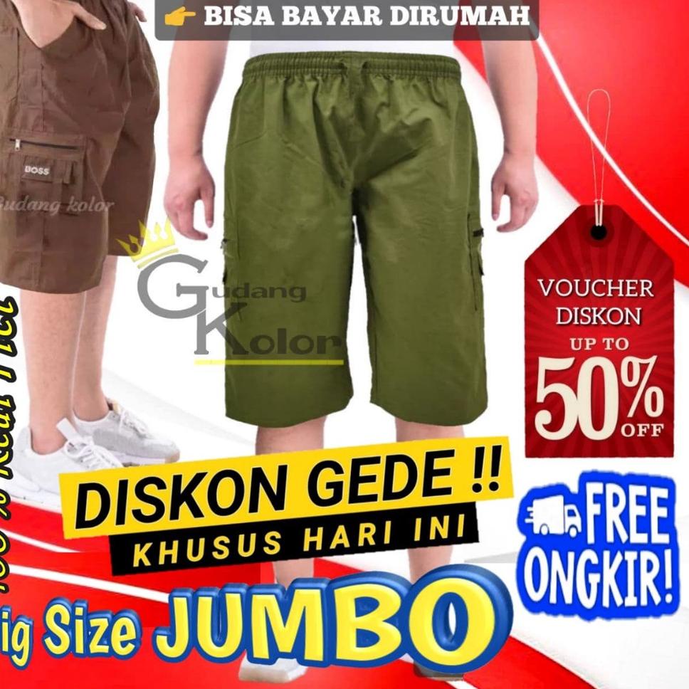 Oke Price.. Celana Cargo Pendek Pria Jumbo Santai Cowok Dewasa Bahan Katun Twill Kargo 7 8 Polos Pin