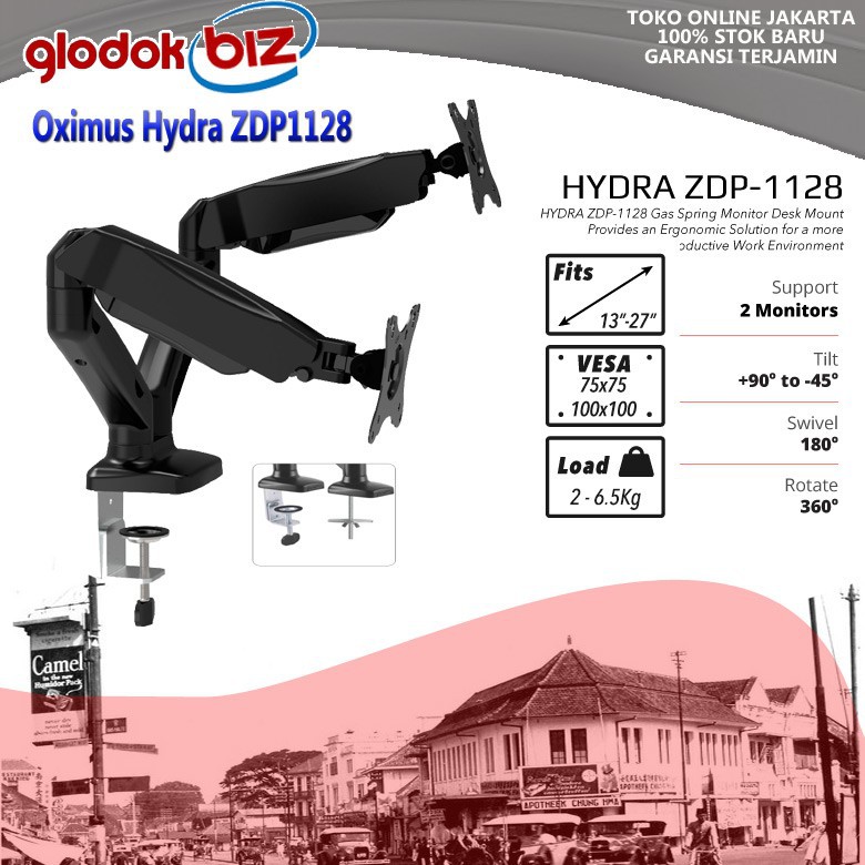 Oximus Hydra ZDP1128 (13"-27") Bracket Jepit Meja 2 LED White