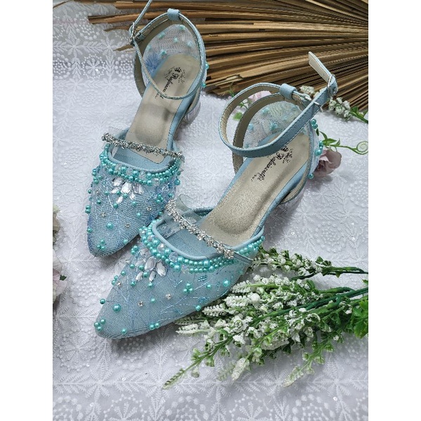 sepatu zanet babyblue asesoris tinggi 5cm kaca