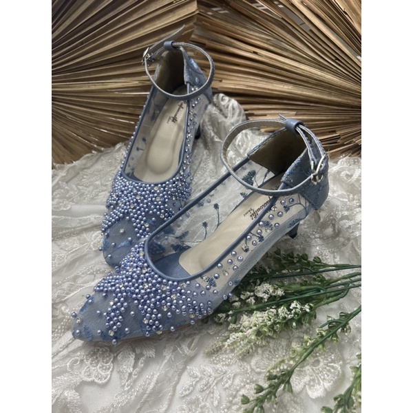 sepatu wanita wedding Rafaizoutfit iceblue Marsha tali 5cm lancip