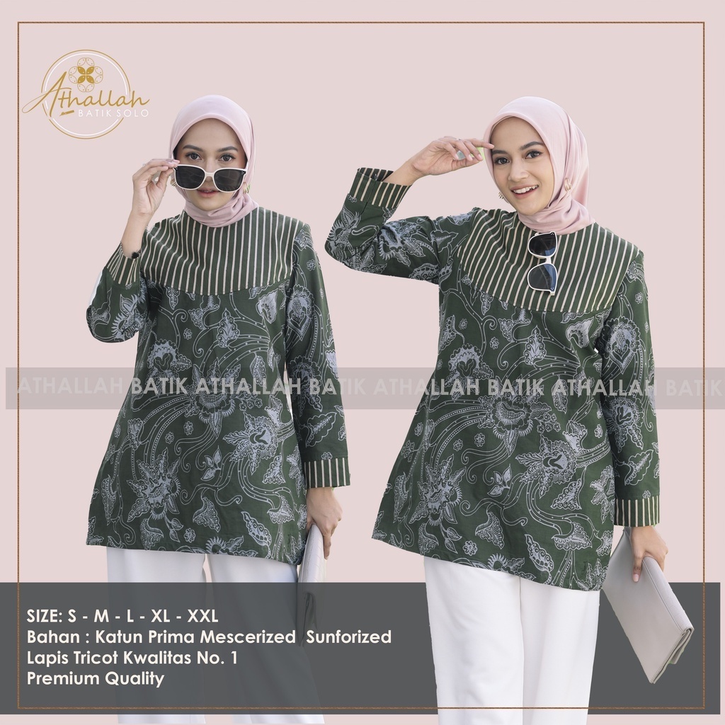 Athallah Batik - Palapa Hijau Blouse Batik Kerja Kantor Wanita Murah Batik Solo Premium
