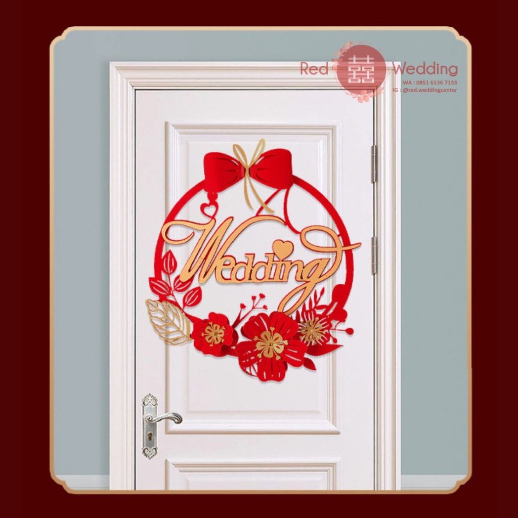 [Motif Pita Wedding] Sticker Modern Mewah Wedding Shuang Xi Merah uk. 45x45cm Tempelan Dinding/Lemari/Pintu