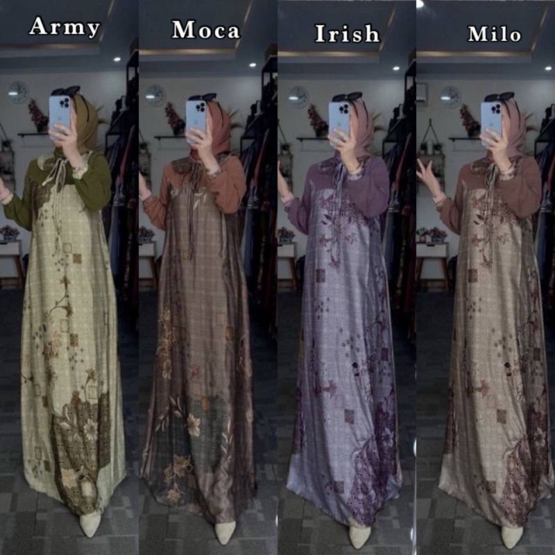 O Gamis Maxmara Mix Polos Ladyzara Gamis Busui Gamis Kerah Tali Gamis Jasmin Dress  Lengan Karet