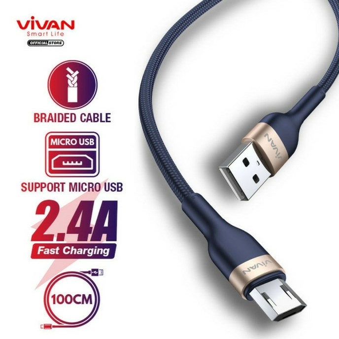 Vivan VXM100 Kabel Data Micro USB 2.4A Fast Charging