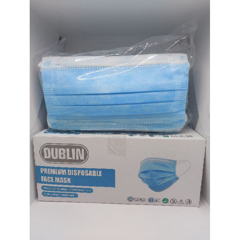 Masker 3 Ply Dublin Premium Disposable Face Mask atau Masker 3 Ply 1 Box isi 50pcs