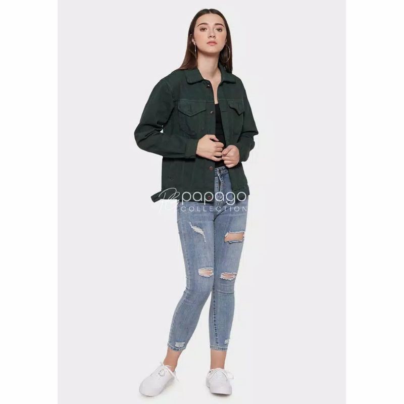 Jaket Jeans - Jaket Denim Wanita Papago Green Army - M