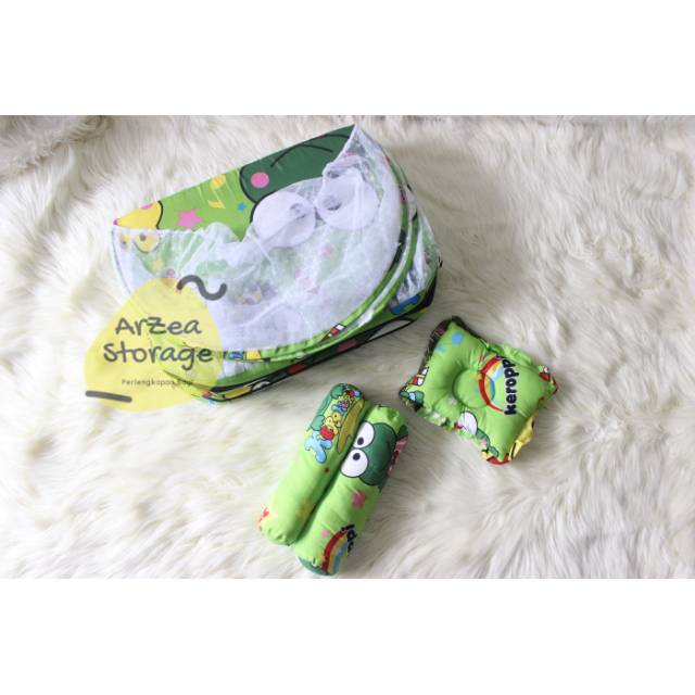 Kasur bayi kelambu set bantal guling lipat keroppi