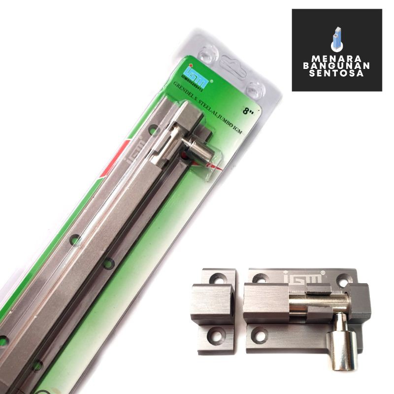 Grendel Aluminium Stainless IGM 8&quot; Inch - Gerendel Selot Kunci Pintu / Jendela Tebal IG-025