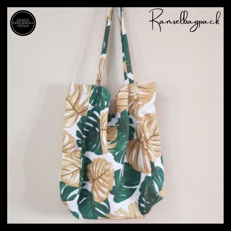 Tas Tote Bag Samping Selempang Hand Bag Gaya Simple Kasual Kekinian Murah Terbaru Kanvas Motif Polos Perempuan Wanita Cewek