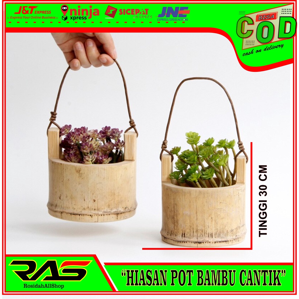 POT BAMBU GANTUNG CANTIK PANJANG 30 CM/HIASAN POT BAMBU MINIMALIS/POT GANTUNG HIASAN RUMAH