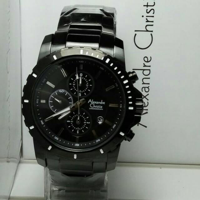 Jam Tangan Pria Cowok Alexandre Christie Full Black Tali Rantai Original Hitam Ac 6141 Laki Besi Indonesia