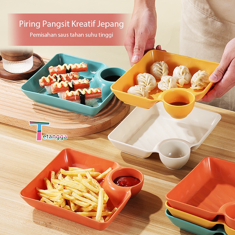 Piring Unik Dengan Tempat Sambal Saos Kecap Piring Gorengan Square Segi Piring