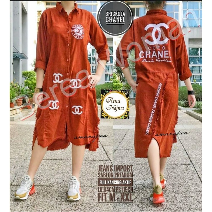 BRICKOLA CHANEL Long Tunik Jeans Import Ld 114 cm Pb 115 cm