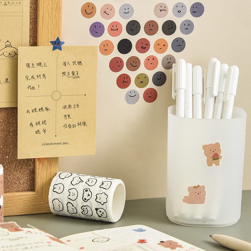 Stiker Kertasselotip Washi Gambar Wajah Beruang Tersenyum Lucu Untuk Jurnal-5
