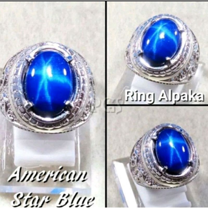Batu Cincin Amerika Blue Star Ring Alpaka