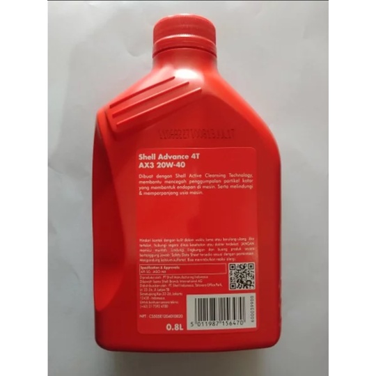 OLI MESIN MOTOR SHELL ADVANCE AX3 4T 800ML ORIGINAL NO PALSU